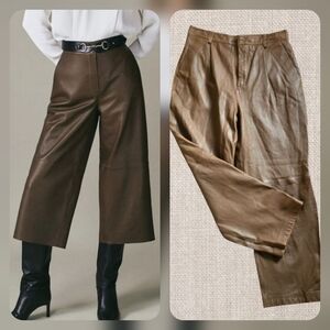 Gestuz Lambskin Leather Culotte Pants Caramel Brown Denmark Straight Leg /S